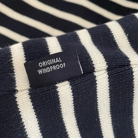 Holebrook Sweden Windproof Lined Knit Sweater Blue White Nautical Stripe Small